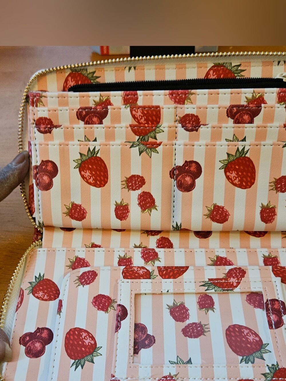 Betsey Johnson Pink & White Striped Strawberry Wristlet Wallet - Picture 2 of 4